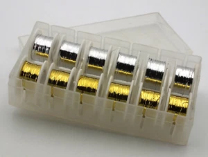 Fly Tying Tinsel Flat - 12 Spools - Silver & Gold  in dispenser case MAT112 - Picture 1 of 3