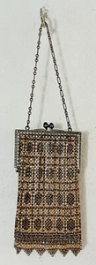 Antique/Vintage mesh purse with enamel frame and scalloped fringe 1920s - Bild 1 von 6
