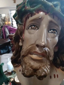 Jesus Christ Bust 19 In High Antique Hand Painted Religious For OBO - Picture 1 of 8