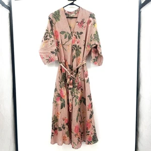 Vestido midi floral 100 % lino para mujer Francesca Bettini hecho en Italia XL - Imagen 1 de 8
