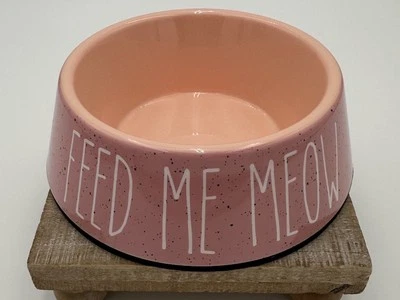 CAT/KITTY 🐱 BOWL BY WHISKER CITY Melamine Pink Speckle/Blush FEED ME MEOW 12 oz - Image 1 of 4