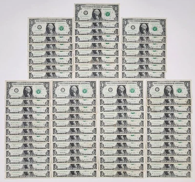 (71) Tombstone Double Date Notes 19792007 Fancy Serial Number $1 One Dollar Bill - Image 1 of 4