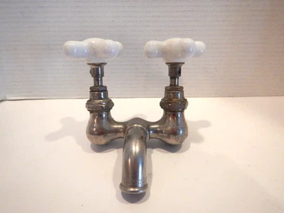 Vintage 1900s Hot & Cold Porcelain & Brass Nickel Plated Faucet Roberts Brass Co - Image 1 of 4