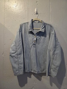 Andree by Unit Light Blue Chambray Boho Shirt Button Popover Women's Large  - Picture 1 of 9