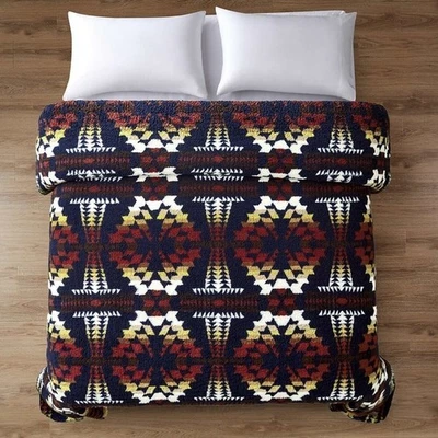 Pendleton Legend Lake Blanket Twin Size Navy Aztec Sherpa Fleece Reversible - Image 1 of 4