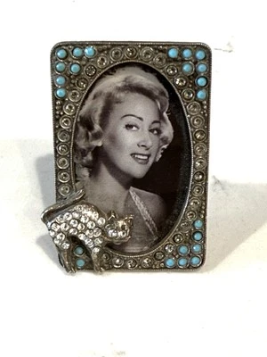 Wonderful Miniature Art Deco Jeweled Picture Frame With Cat - Image 1 of 4