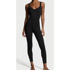 PINK Victoria’s Secret Black Solid X-LARGE Workout Bodysuit Jumpsuit Built InBra - Picture 1 of 14