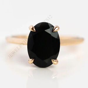 Natural Black Onyx Gemstone Solid 14K Yellow Gold Wedding Gift Ring
