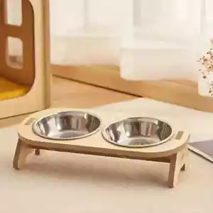 Bamboo Elevated Pet Feeding Station for Dogs - 2 Stainless Steel Bowls - Picture 1 of 2