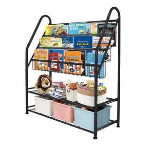 METAL KIDS BOOKSHELF BLACK LARGE FREESTANDING FOR CHILDREN ROOM 32 IN TOY ORGANI - Picture 1 of 9