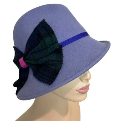 Sombrero Fedora de Lana Grace Design Para Mujer Damas Azul/Verde Arco a Cuadros Ajustable  Foto 1 de 4