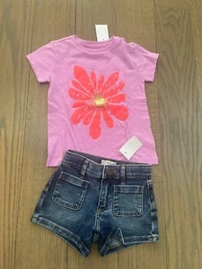 Crewcuts Girls Size 2 Outfit Denim Shorts And Embedded S/S T-shirt New - Picture 1 of 8