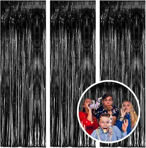 3 Pack Black Fringe Backdrop Streamers Halloween Party Decorations Black Tinsel - Picture 1 of 7