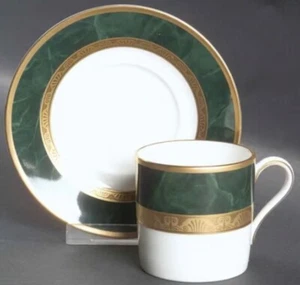 NORITAKE Fitzgerald Demitasse/Expresso Cup & Saucer Set Green Marble Border NEW! - Picture 1 of 4