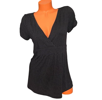 Ann Taylor Loft Maternity Blouse Sz S Black w White Dots Empire Waist S Cap Slv - Image 1 of 4
