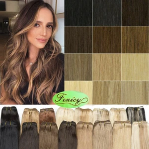 Pre Bundle Weft Human Hair Extensions Double Weave Sew In Remy Hair Extensions - Picture 1 of 69