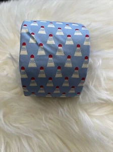 Josh Bach Mens 100% silk tie Baby Blue Badminton Shuttlecock Funky Tennis - Picture 1 of 9