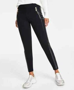 $110 Michael Kors Women's Mixed-Media Faux-Leather Leggings, Black, P/XS - Picture 1 of 5