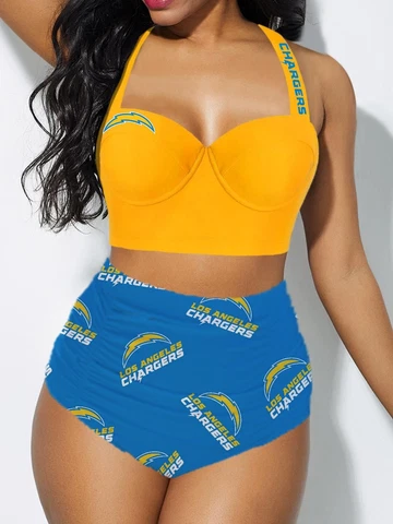 Los Angeles Chargers Women High Waist Bikini Set Push up Swimsuit Bathing Wear Cover