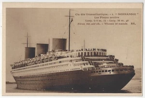 1930er Jahre Dampfschiff Normandie Werbepostkarte - Achteransicht des Ozeandampfers Schiff - Bild 1 von 2