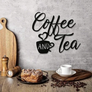 Coffee And Tea Metal Wall Art Sign, Black Metal Hanging Coffee Plaque - Picture 1 of 8