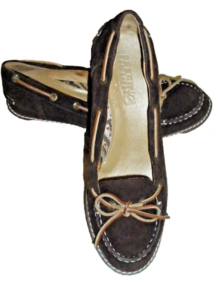 Новый Sperry TopSider коричневый замшевый Leathr / золотые галстуки женщин на танкетке мокасины насосы 6 М - Изображение 1 из 4