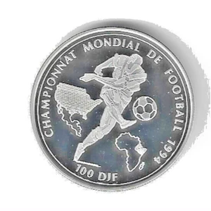Djibouti 100 Francs 1994 Football World Cup Pf Silver - Picture 1 of 2