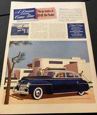 DeSoto 1941 azul sedán de 4 puertas - arte de pared anuncio impreso original vintage - LIMPIO Foto 1 de 4