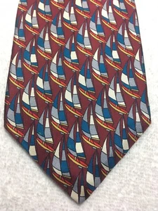 SWANK MENS TIE BURGUNDY WITH SAILBOATS 3.75 X 59 - Picture 1 of 5