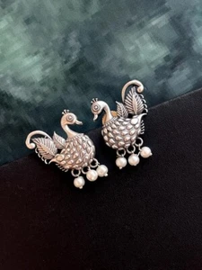 Trendy Oxidized Silver Peacock Design Stud Earring - Picture 1 of 2