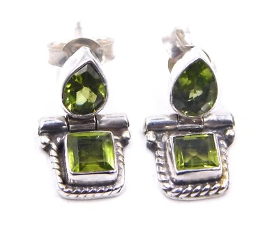 4.20 Gm 925 Sterling Silver Natural Peridot Cut Gemstone Stud Earring Size 0.5" - Image 1 of 3