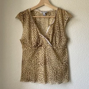 Vintage Y2K Blue Moon Leopard Print Sheer Top Size Large - Picture 1 of 4