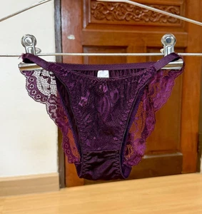 Vintage Slippery Nylon String Panty Sheer Floral Lace Hi Leg Bikini Briefs Sz.5 - Picture 1 of 22