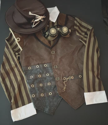 Mujer Talla S STEAMPUNK Disfraz de Halloween Conjunto de 3 Piezas Top Sombrero Gafas Camisa Usado en Excelente Condición Foto 1 de 4