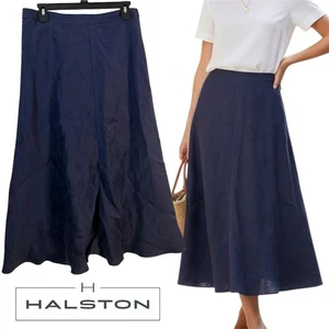 H by Halston US 12 navy blue Linen Blend midi skirt - NEW - Picture 1 of 8