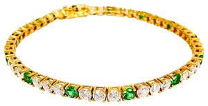 Vtg 14K Yellow Gold Green & White CZ 3MM Tennis Bracelet 6.5" 7.57 Grams 585 - Picture 1 of 6