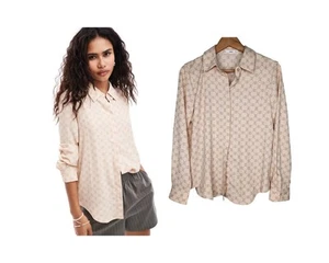 Mango Printed Shirt in Pale Pink and Gray Size S - Picture 1 of 10