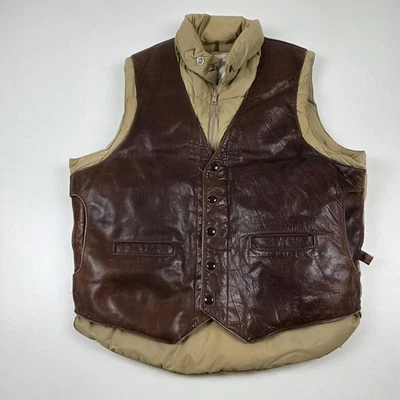 Vintage Georgetown Leather Design Vest Mens 42 Brown Leather Puffer Western 70s - Image 1 of 4