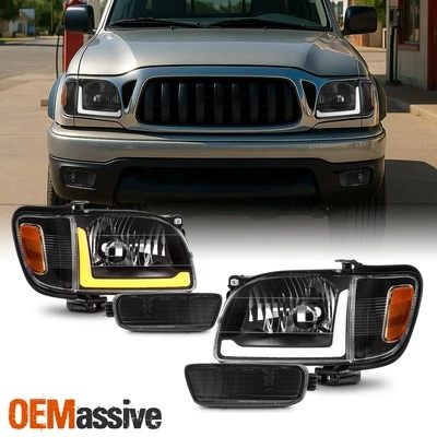 适用于 2001 - 2004 年丰田塔科马黑色车头灯带 LED 问候 DRL 顺序信号 — 第 1/4 张图片