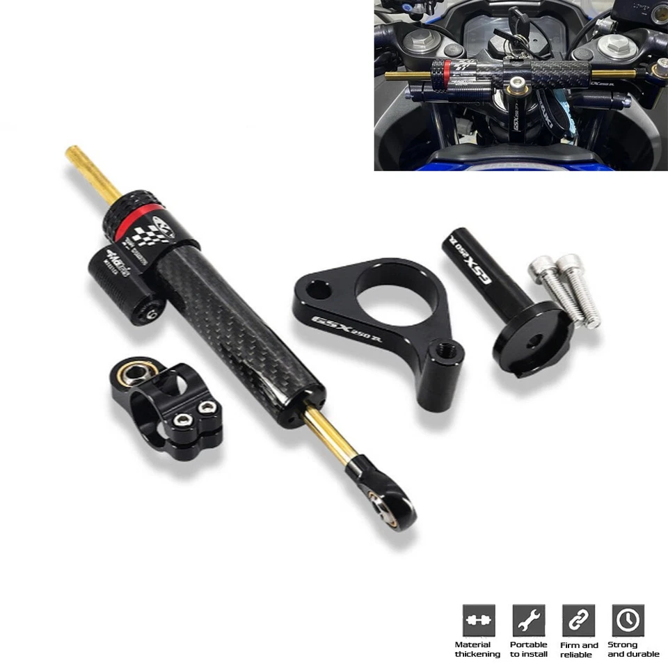 Estabilizador amortiguador de dirección de fibra de carbono y soportes de soporte para Suzuki GSX250R  Foto 1 de 4