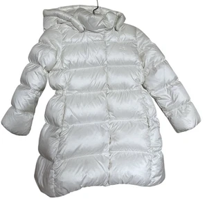 POLO Ralph Lauren Girls Coat Jacket Size 6 Down Puffer Hood Off White - Foto 1 di 11