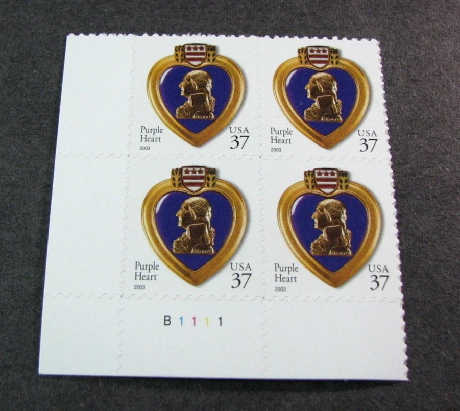 US Stamp Plate Block Scott# 3784 Purple Heart 2003 MNH H365 - Image 1 of 1