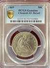 1869 P SEATED LIBERTY HALF DOLLAR PCGS GENUINE AU DETAIL AWESOME 1869 P SEATED LIBERTY HALF DOLLAR PCGS GENUINE AU DETAIL AWESOME