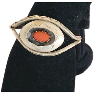   Vintage Navajo Armreif signiert JW Sterling 925 Koralle Stein Armband  - Bild 1 von 12