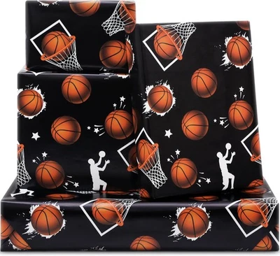 Papel de envolver de baloncesto Huibao Navidad, 20"" x 28"" baloncesto Navidad Wrap Foto 1 de 4