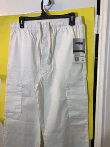 Landau Essentials Men's Elastic Waist 8 Pocket Cargo Scrub Pants White- 8555 - Picture 1 of 12