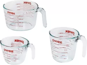 Pyrex Glass Measuring Cups Set 3-Pack (1, 2 & 4 Cup) Oven Microwave Safe Durable - Picture 1 of 4