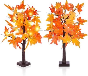 2 Pack 23-Inch Artificial Lighted Maple Tree,Fall Decorations for Home with...  - Picture 1 of 6