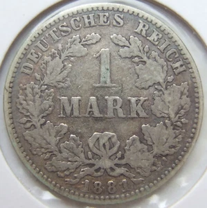 Coin Deutsches Reich Kaiserreich Silver 1 Mark 1881 J In Fine - Picture 1 of 2