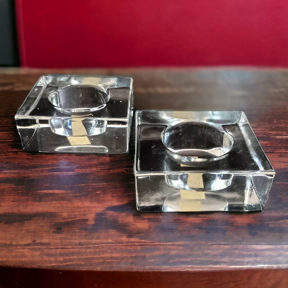 2 IKEA Glass Candle Holders Ice Cube Tea Light Clear Square ICY Christmas Votive - Image 1 of 4